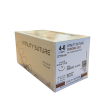 Chromic Gut Suture 4-0, 27" Thread with 13mm, 3/8 Reverse Cutting Needle. Brown. - Vitality™(Box of 12)