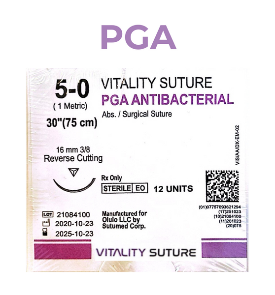 PGA Violet Absorbable Suture 5-0, 30'',16mm, 3/8 Reverse Cutting Needle - Vitality™ (Box of 12)